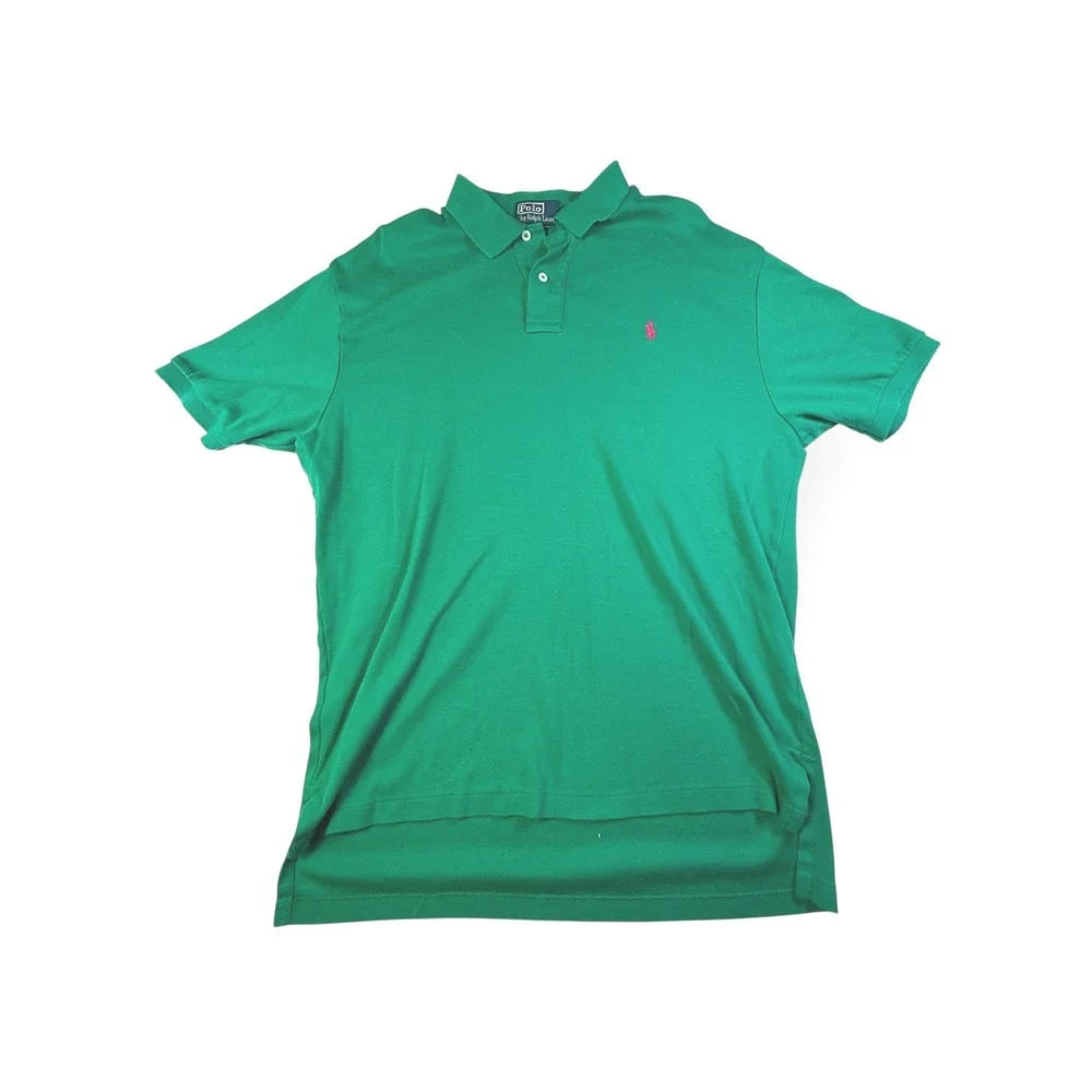 Polo Ralph Lauren‎ Green Short Sleeve Polo Shirt Men's Size L Pink Pony Logo